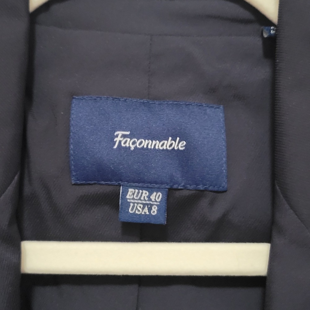 Façonnable Navy Blue Blazer Nylon Blend Puffer Two Button Jacket Size 8 - Picture 2 of 9